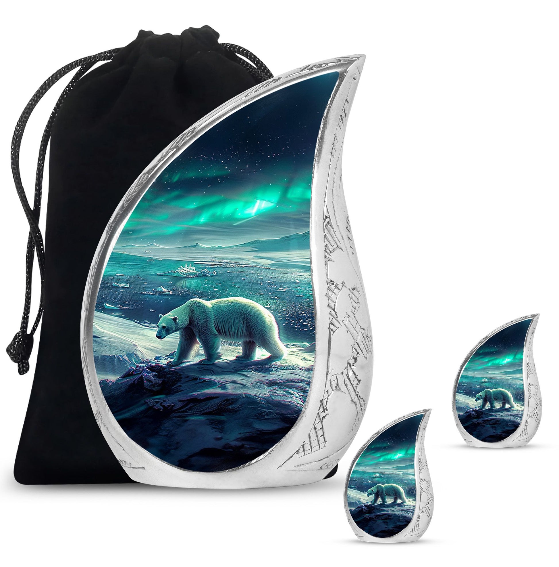 Polar Bear Theme Large Urn With 2 Keepsake Urn