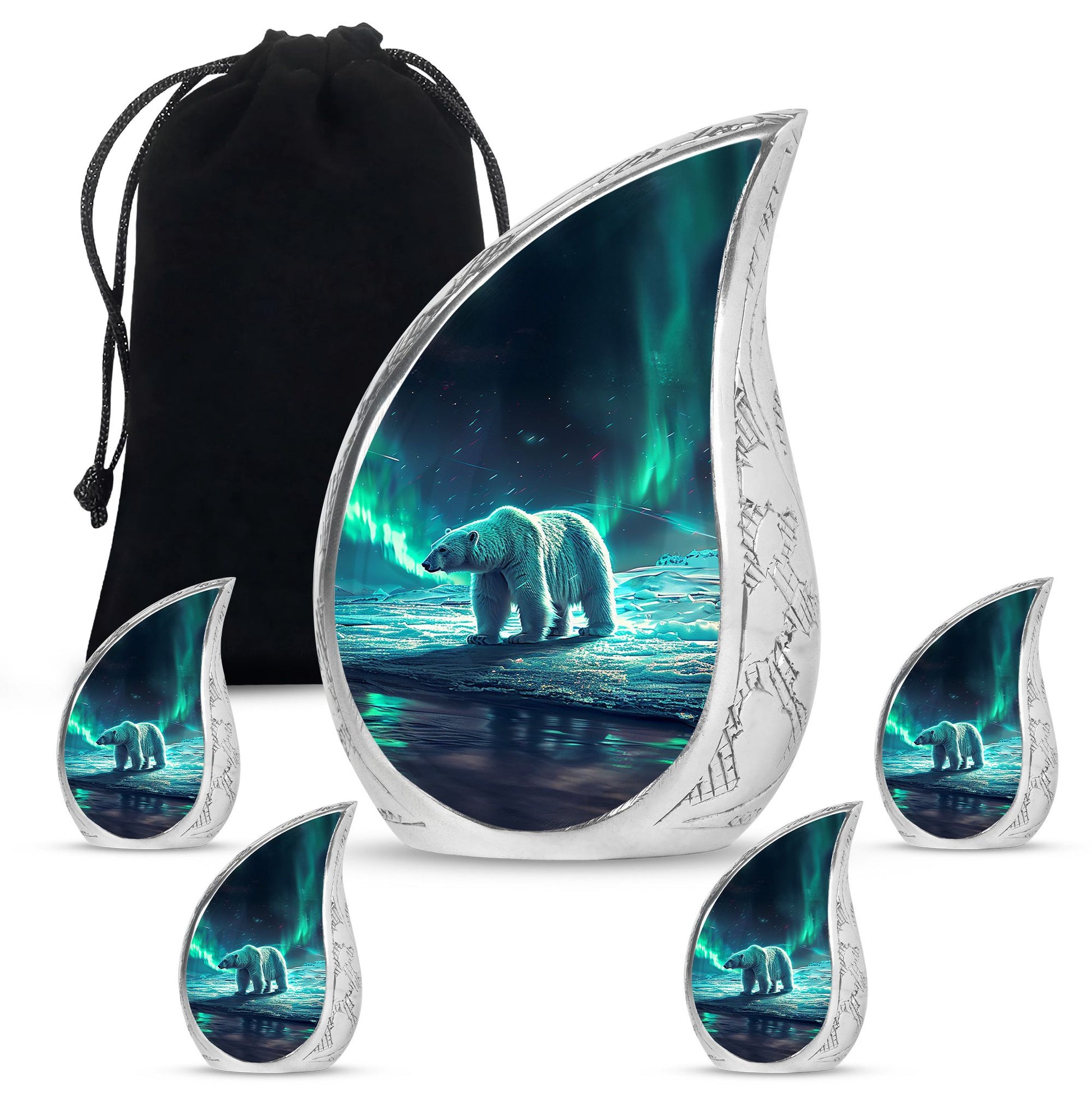 Polar Bear Theme Large Urn With 4 Keepsake Urn
