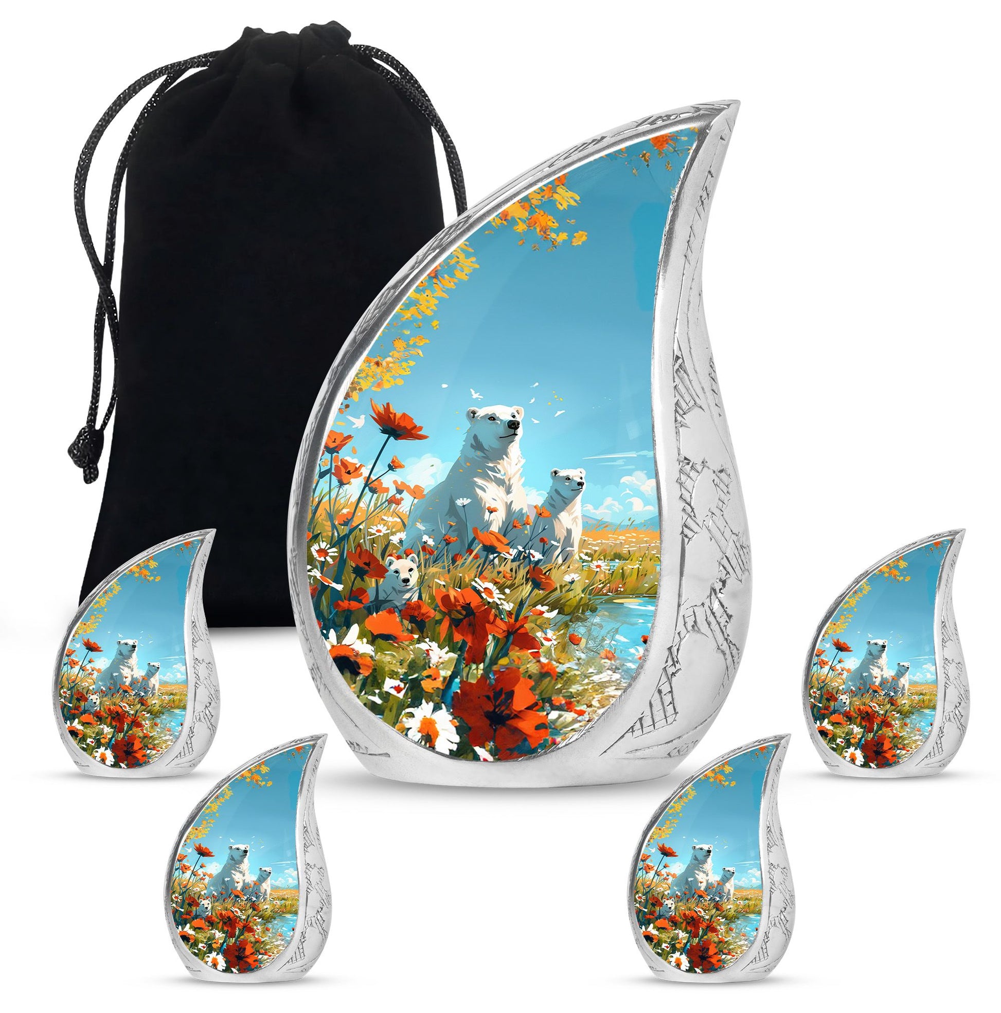 Polar Bear Theme Large Urn With 4 Keepsake Urn