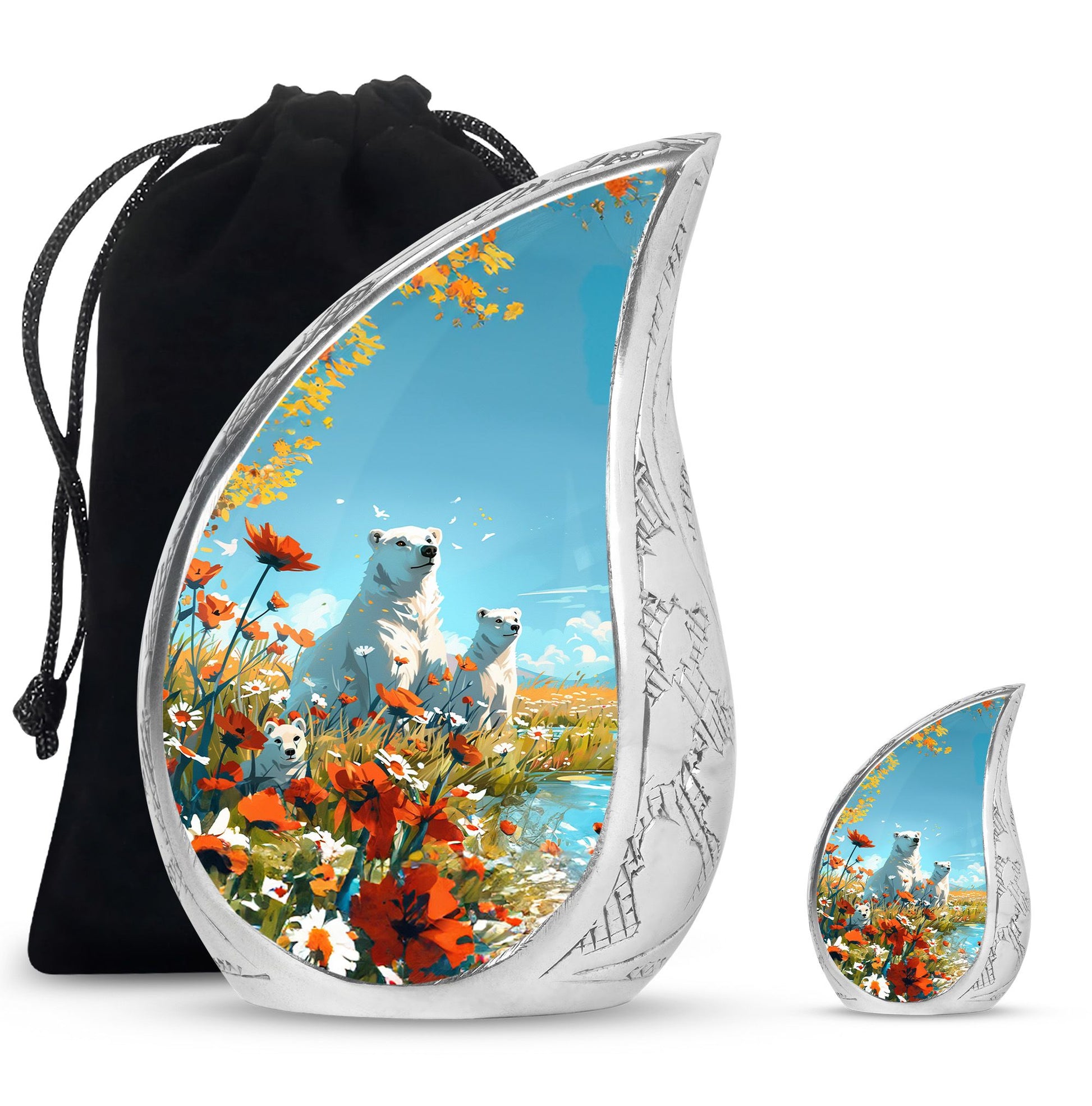 Polar Bear Theme Large Urn With 1 Keepsake Urn