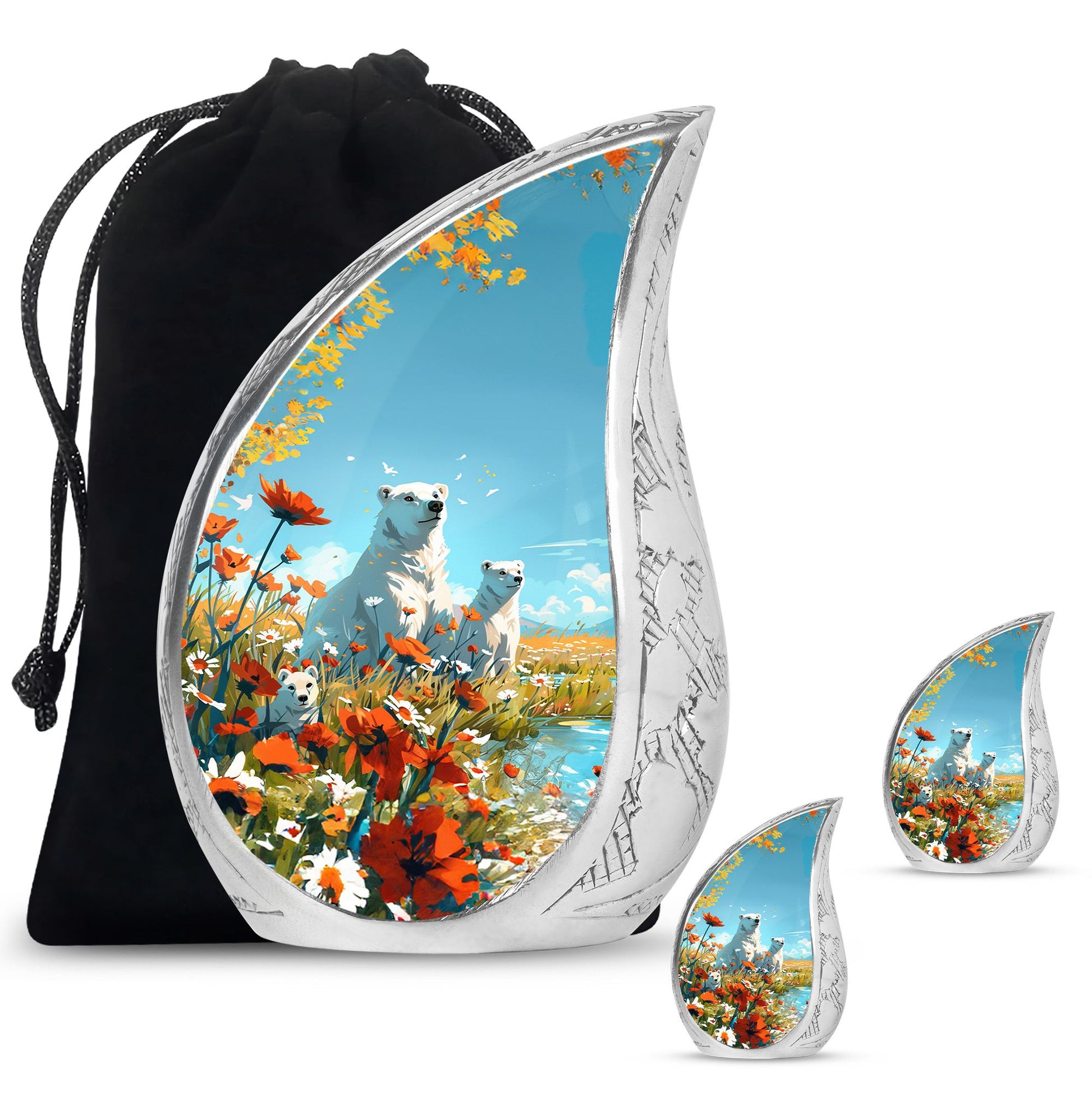 Polar Bear Theme Large Urn With 2 Keepsake Urn