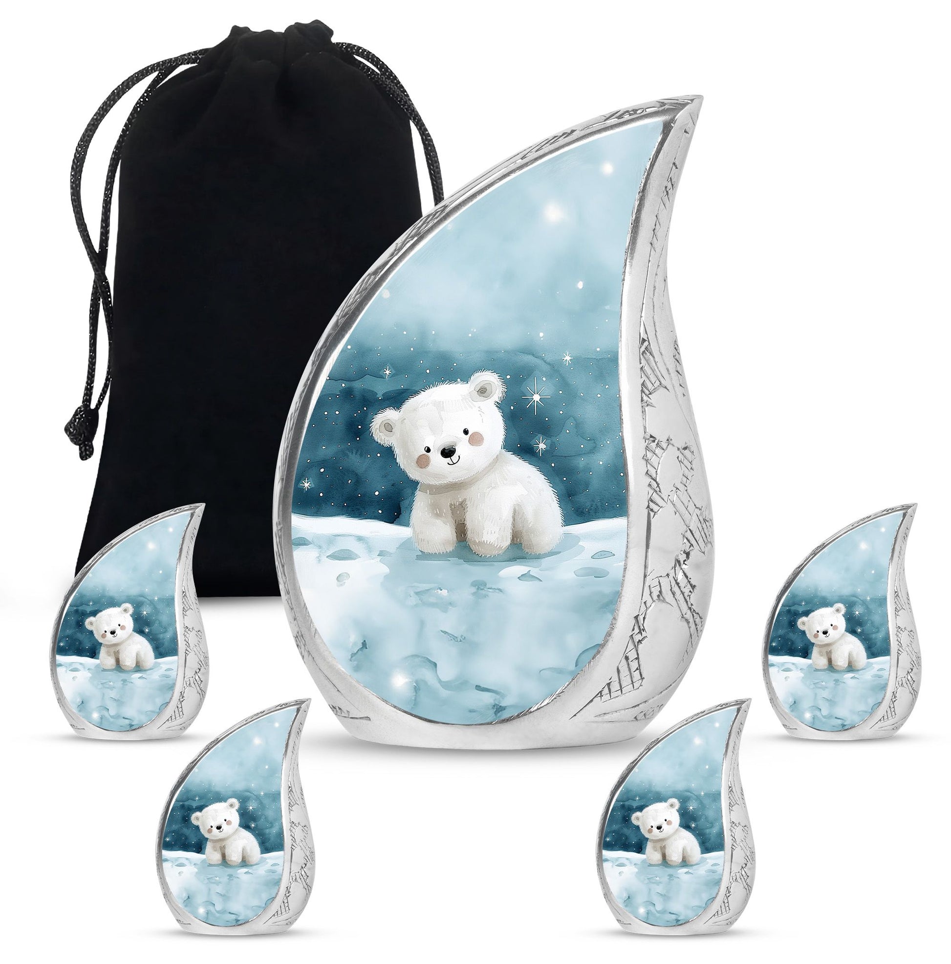 Polar Bear Theme Large Urn With 4 Keepsake Urn