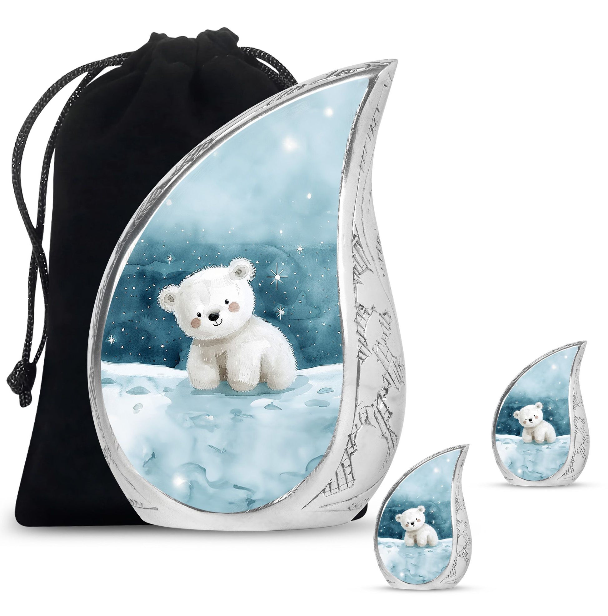 Polar Bear Theme Large Urn With 2 Keepsake Urn