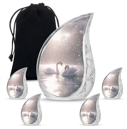 Swan Theme Large Urn With 4 Keepsake Urn