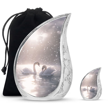 Swan Theme Large Urn With 1 Keepsake Urn