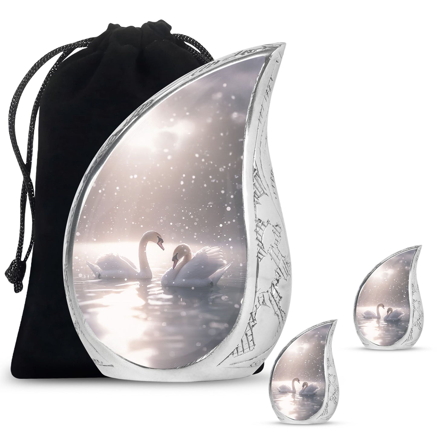 Swan Theme Large Urn With 2 Keepsake Urn