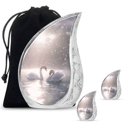 Swan Theme Large Urn With 2 Keepsake Urn