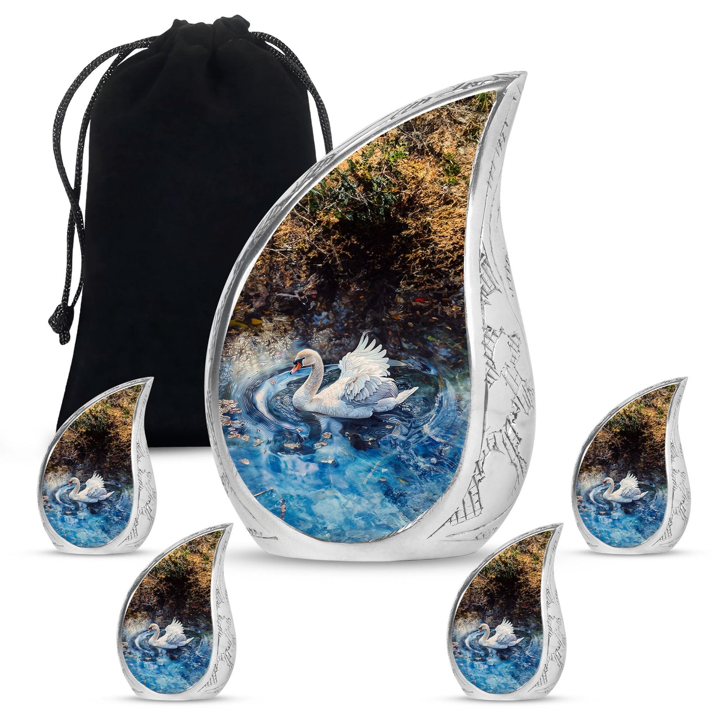 Swan Theme Large Urn With 4 Keepsake Urn