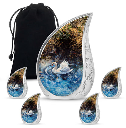 Swan Theme Large Urn With 4 Keepsake Urn
