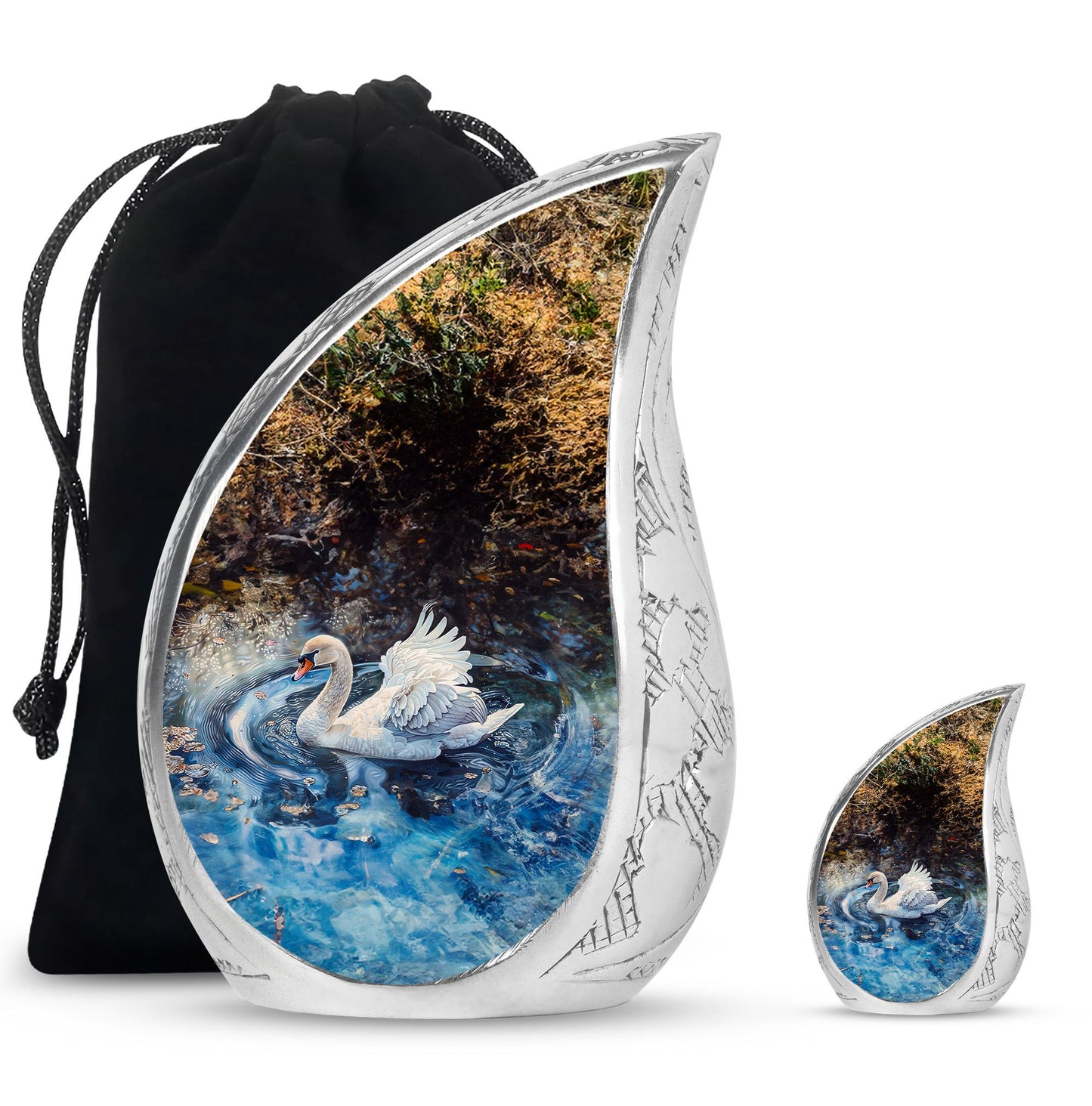 Swan Theme Large Urn With 1 Keepsake Urn