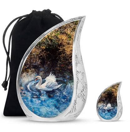 Swan Theme Large Urn With 1 Keepsake Urn