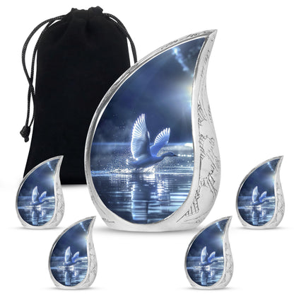 Swan Theme Large Urn With 4 Keepsake Urn