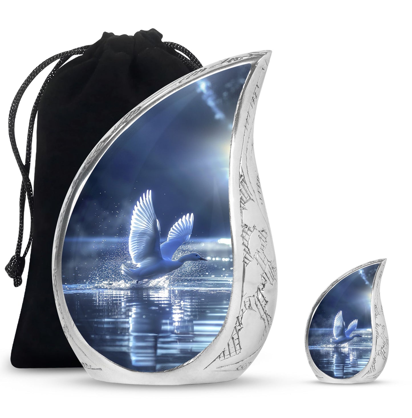 Swan Theme Large Urn With 1 Keepsake Urn