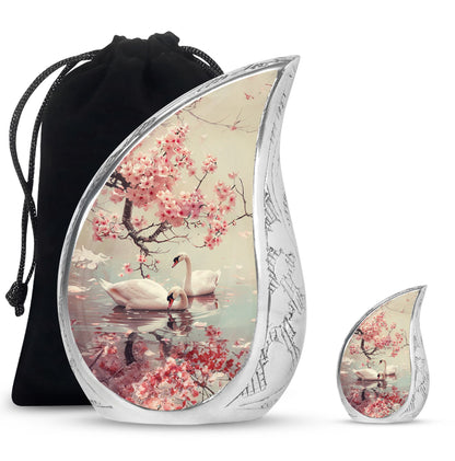 Swan Theme Large Urn With 1 Keepsake Urn