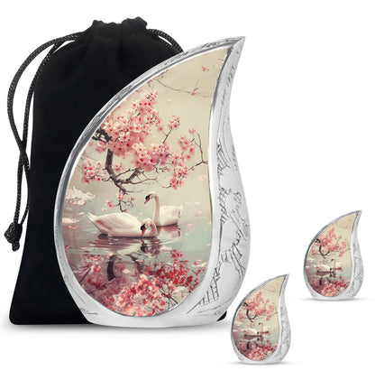 Swan Theme Large Urn With 2 Keepsake Urn