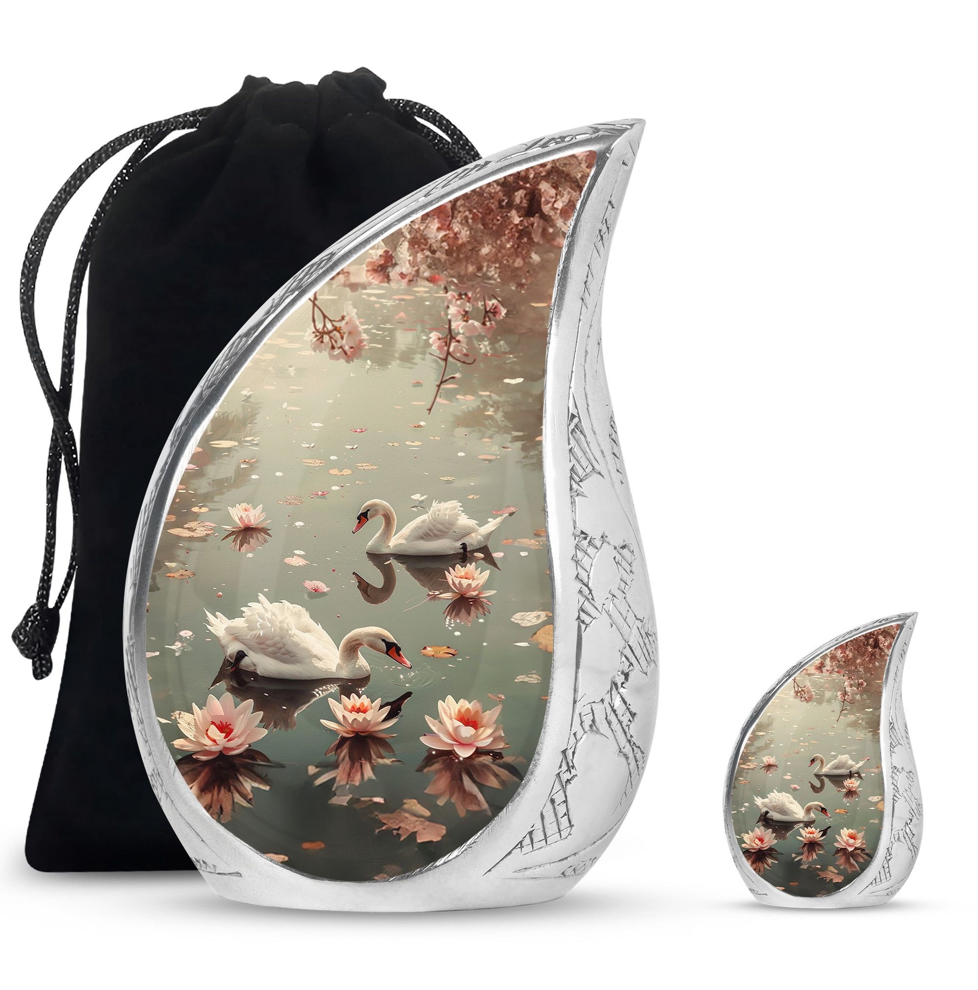 Swan Theme Large Urn With 1 Keepsake Urn