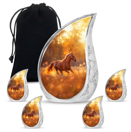 Runing Horse Theme Large Urn With 4 Keepsake Urn