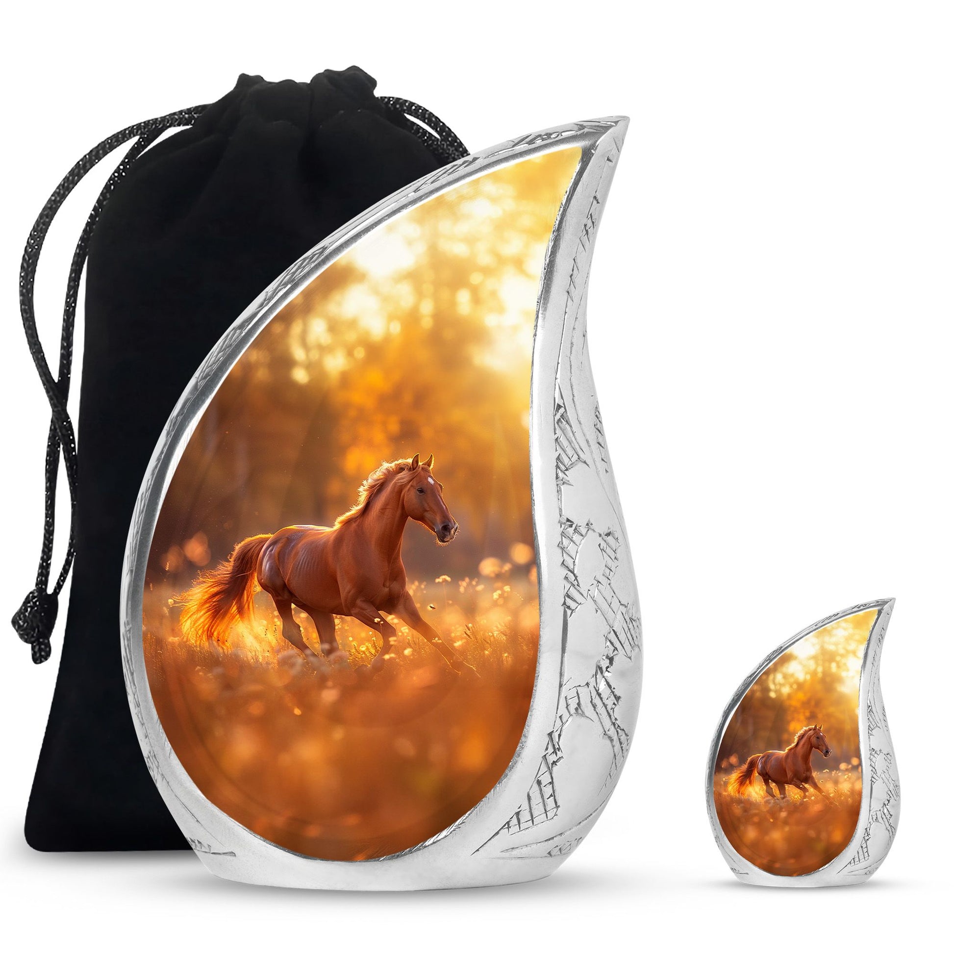 Runing Horse Theme Large Urn With 1 Keepsake Urn