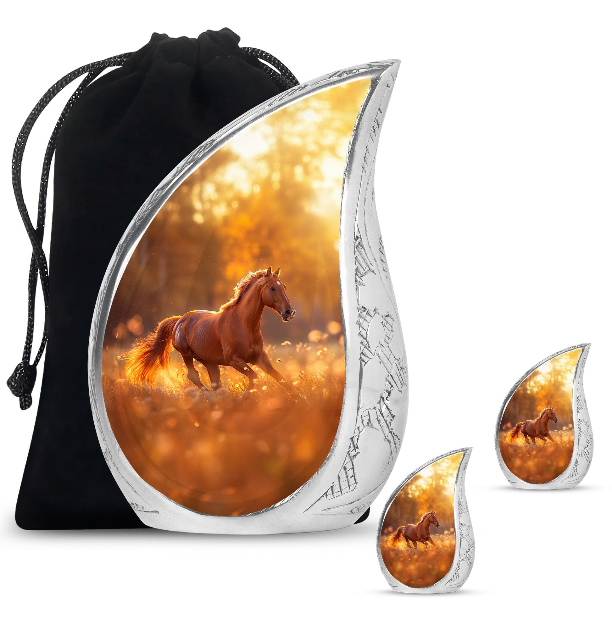 Runing Horse Theme Large Urn With 2 Keepsake Urn