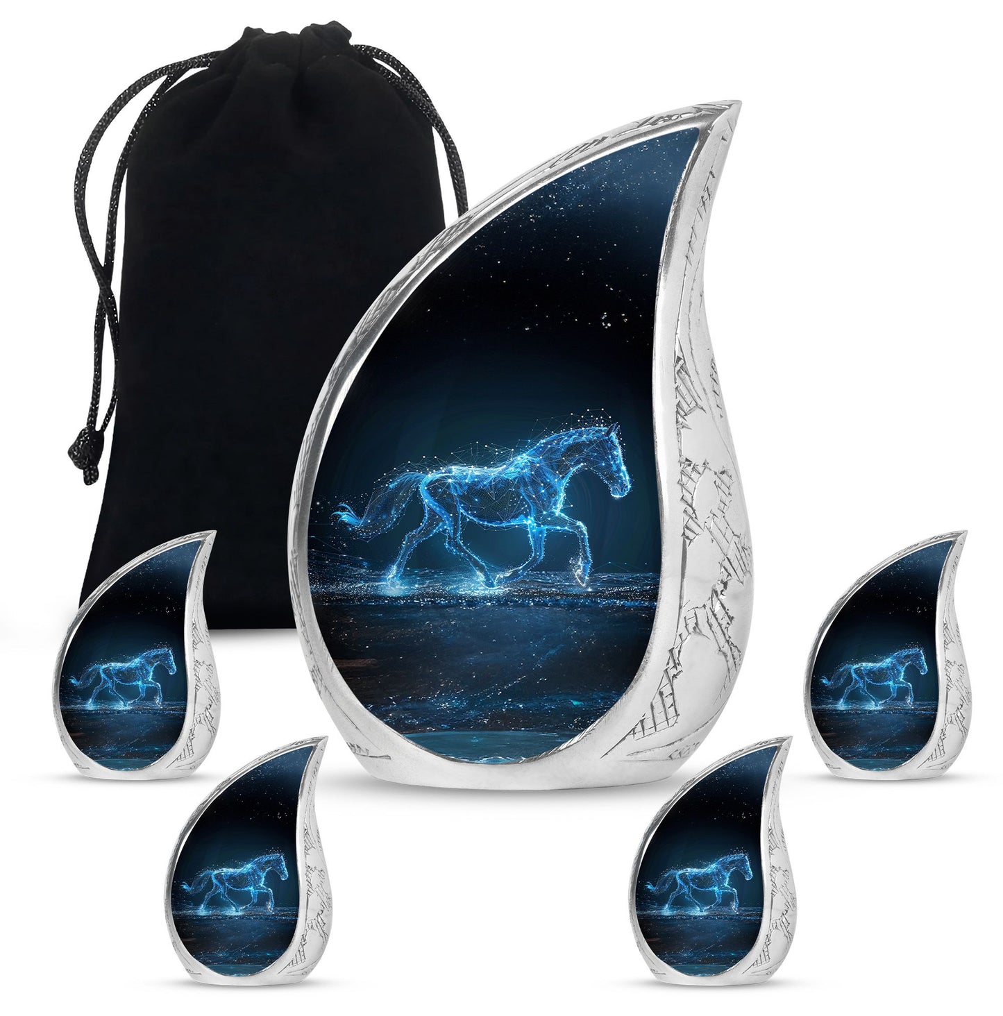 Runing Horse Theme Large Urn With 4 Keepsake Urn