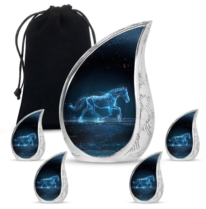 Runing Horse Theme Large Urn With 4 Keepsake Urn