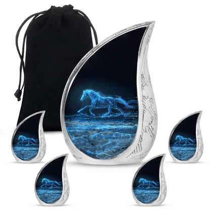 Runing Horse Theme Large Urn With 4 Keepsake Urn
