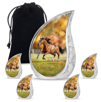 Runing Horse Theme Large Urn With 4 Keepsake Urn