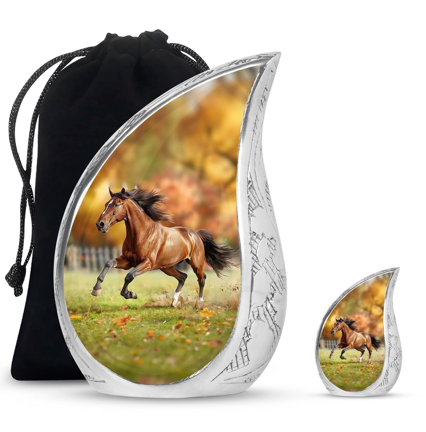Runing Horse Theme Large Urn With 1 Keepsake Urn