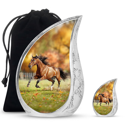 Runing Horse Theme Large Urn With 1 Keepsake Urn