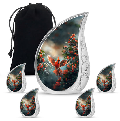 Cardinal Theme Large Urn With 4 Keepsake Urn