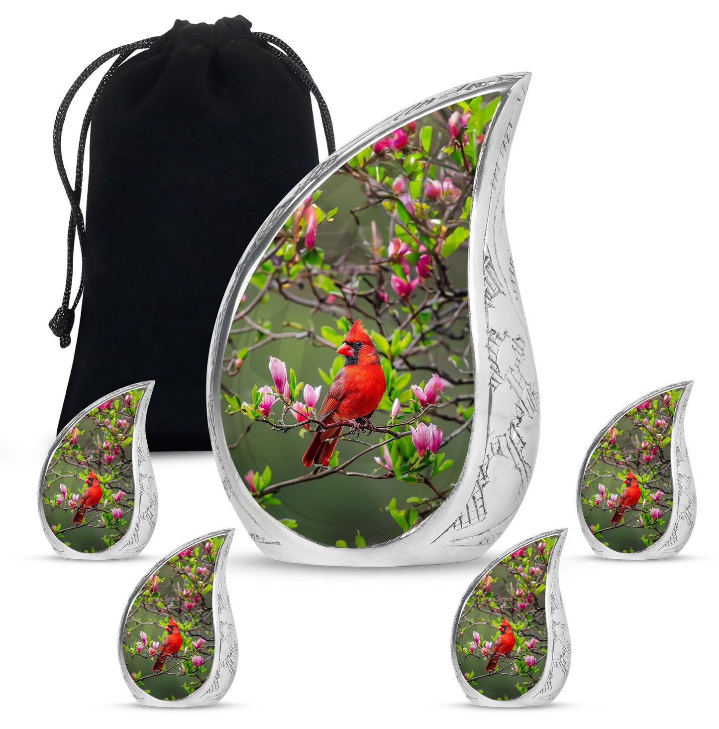 Cardinal Theme Large Urn With 4 Keepsake Urn