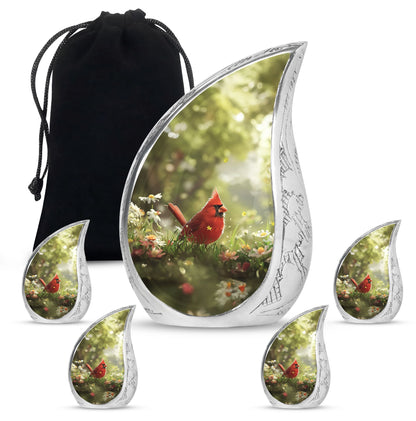 Cardinal Theme Large Urn With 4 Keepsake Urn