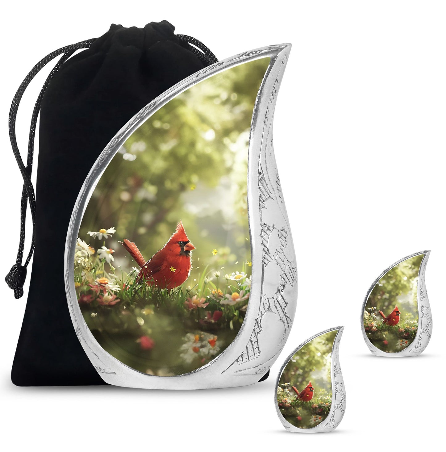 Cardinal Theme Large Urn With 2 Keepsake Urn