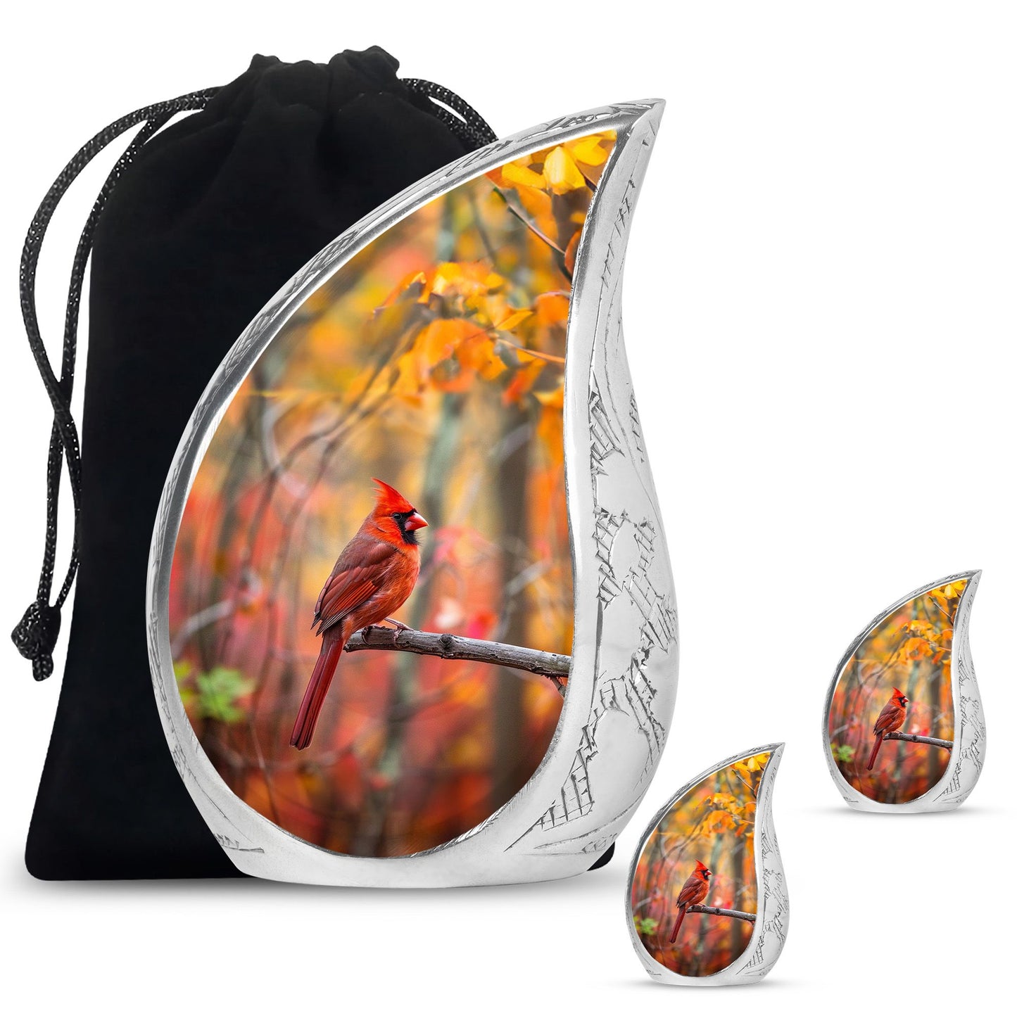 Cardinal Theme Large Urn With 2 Keepsake Urn