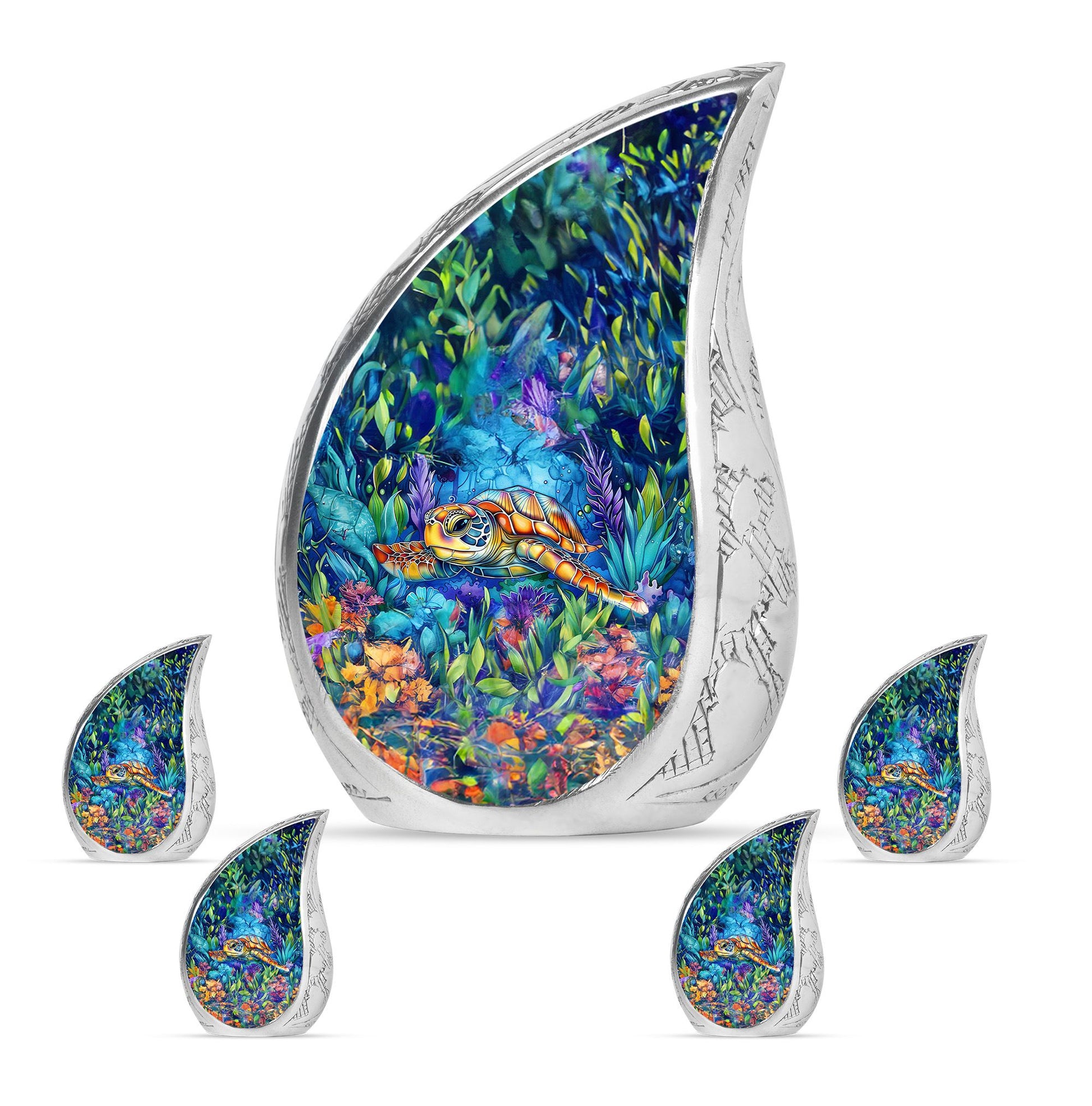 Turtle Theme Large Urn With 4 Keepsake Urn