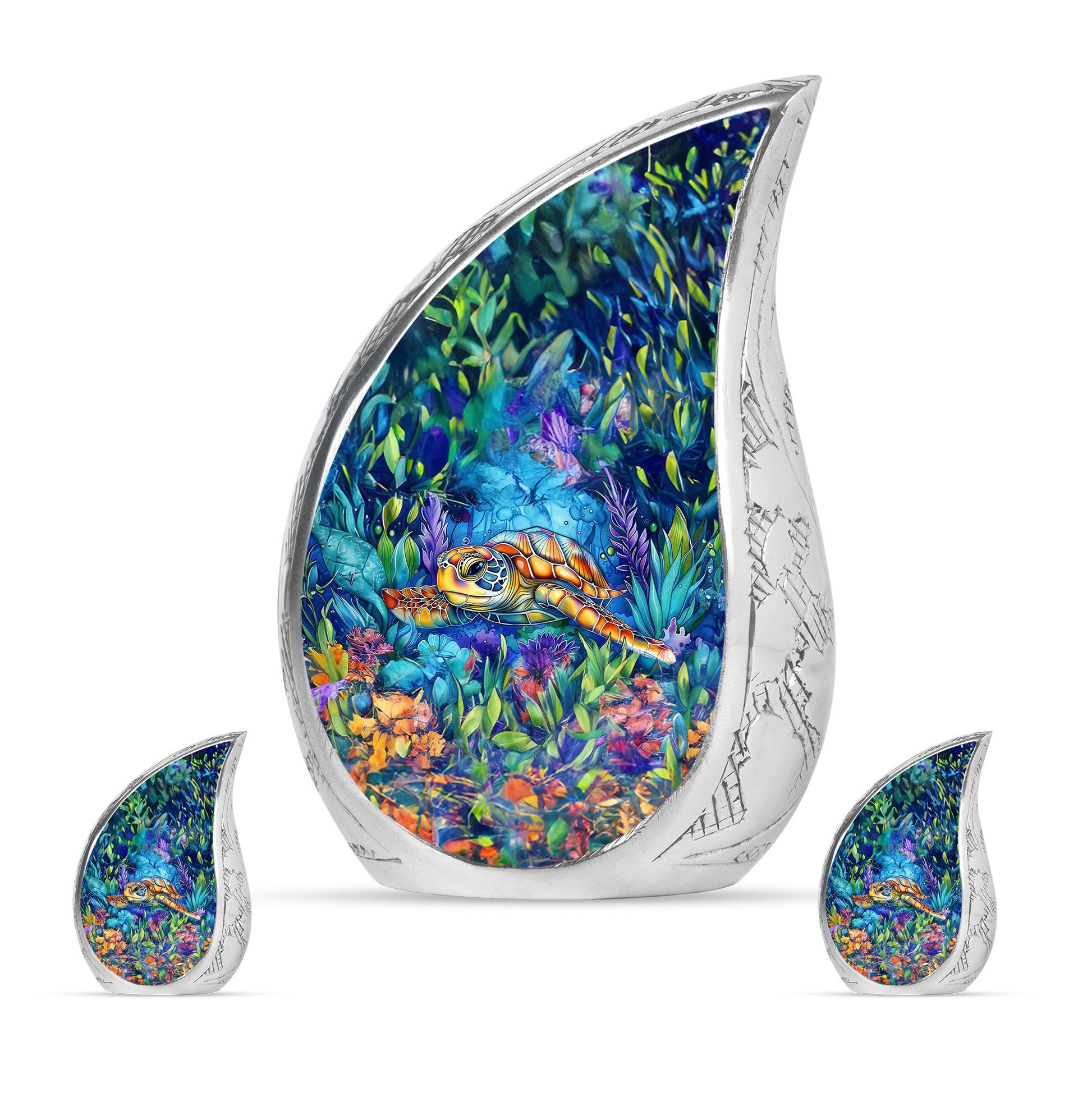 Turtle Theme Large Urn With 2 Keepsake Urn