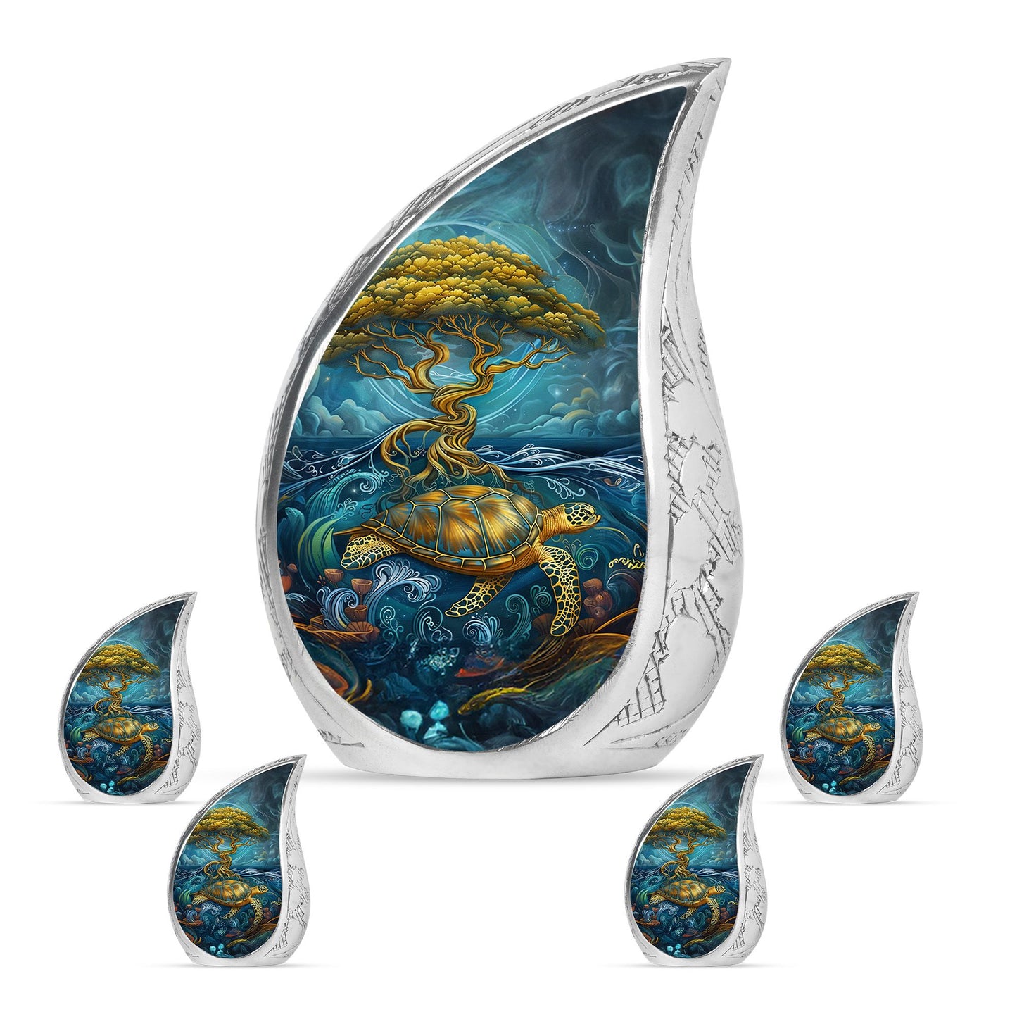 Turtle Theme Large Urn With 4 Keepsake Urn