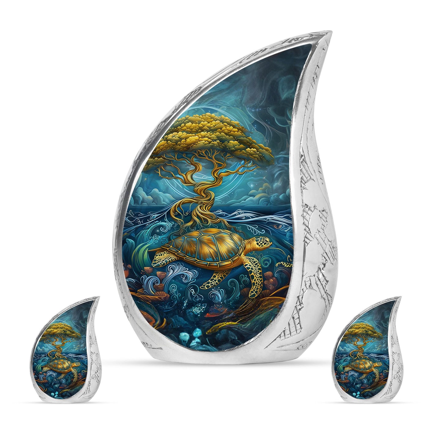 Turtle Theme Large Urn With 2 Keepsake Urn