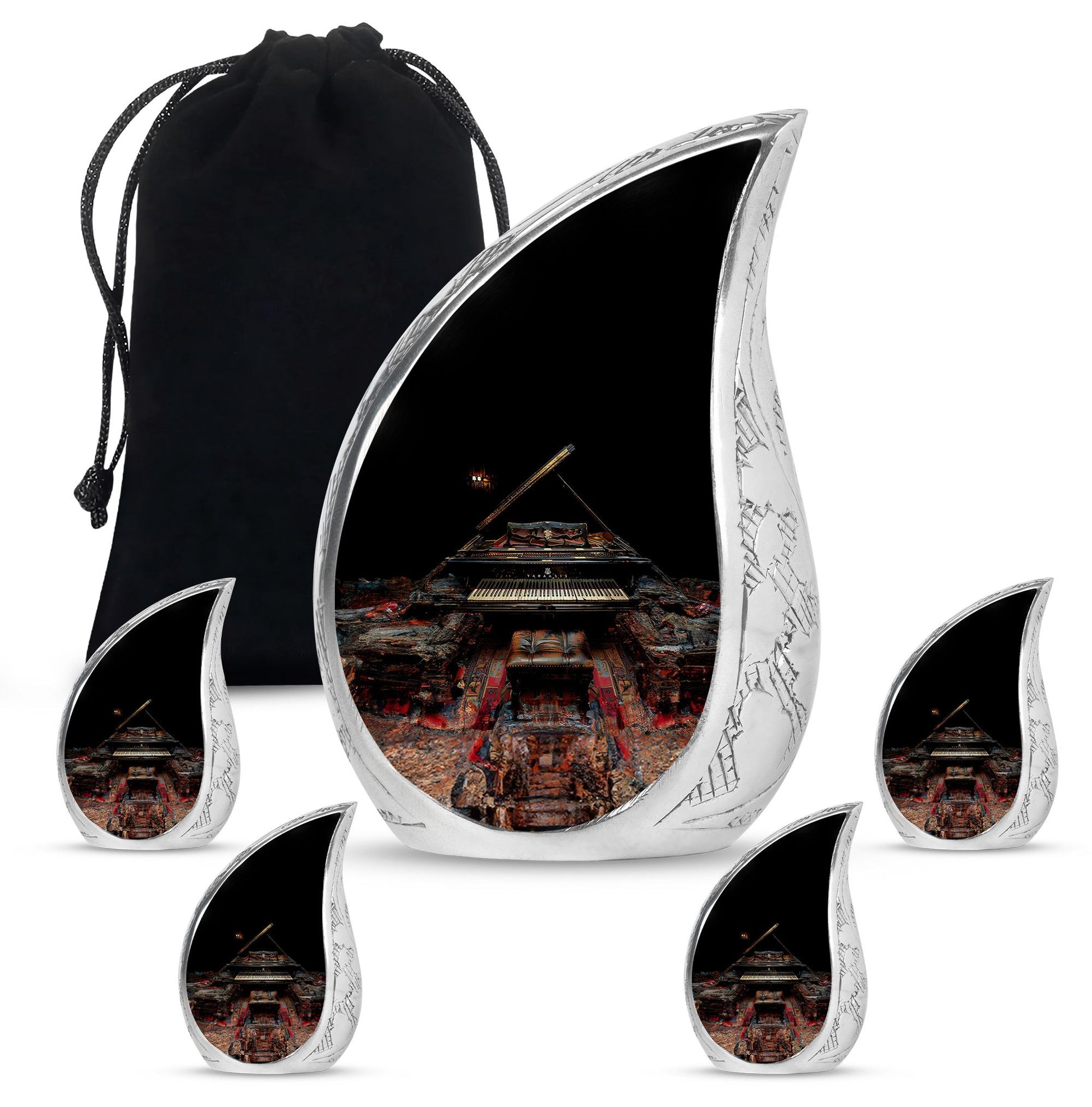 Piano Theme Large Urn With 4 Keepsake Urn