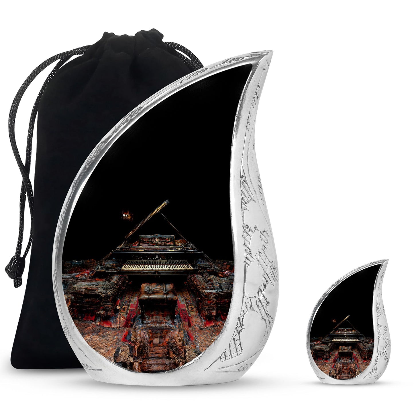 Piano Theme Large Urn With 1 Keepsake Urn