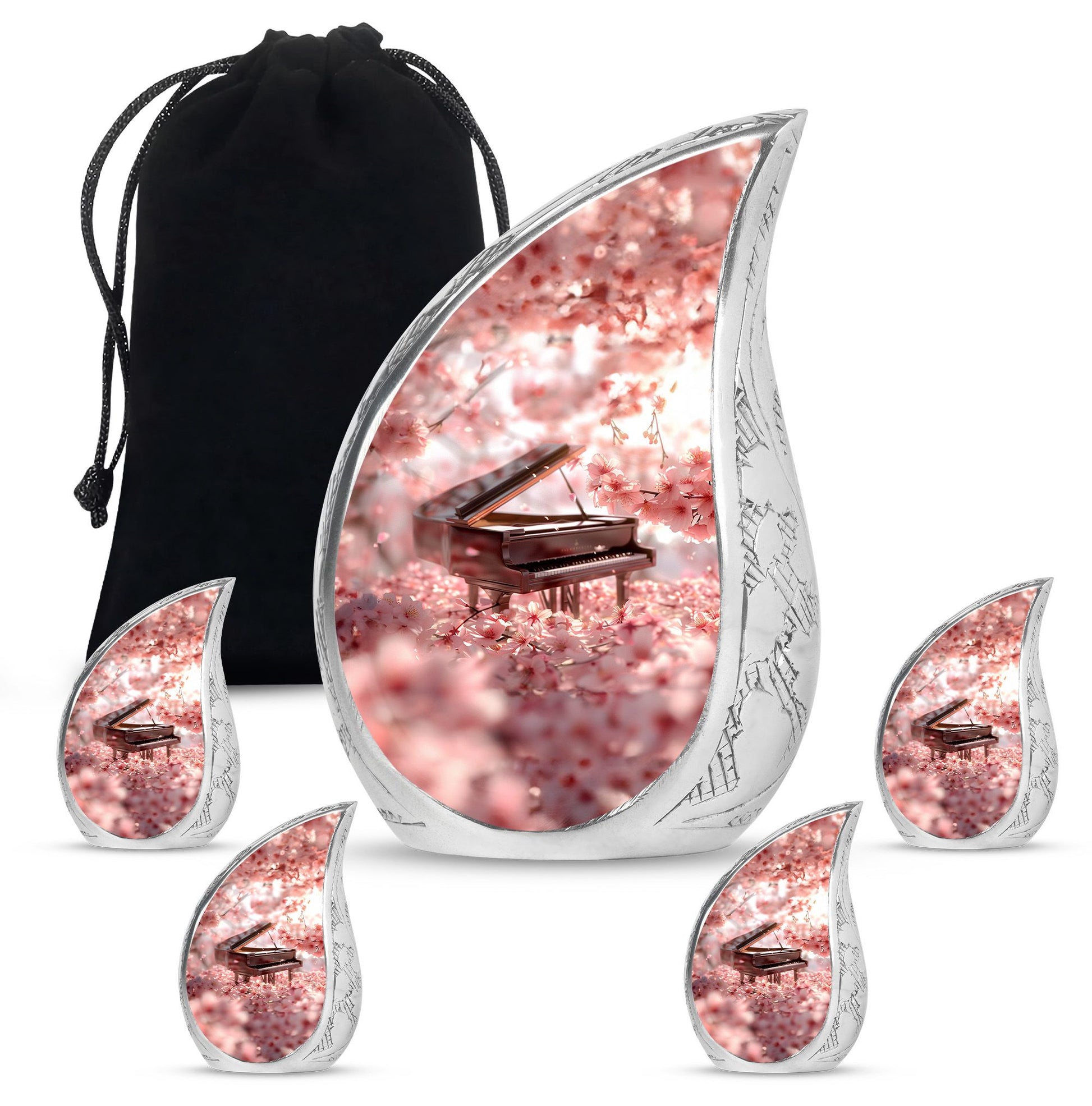 Piano Theme Large Urn With 4 Keepsake Urn