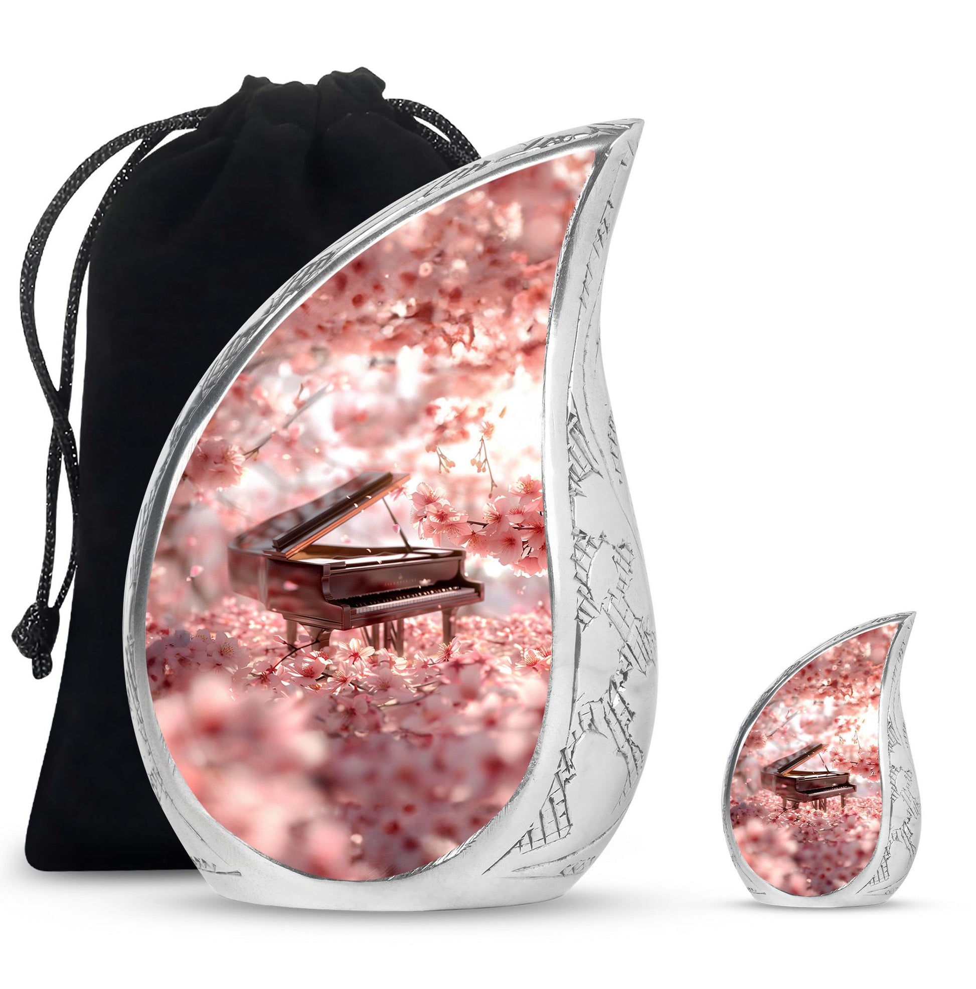 Piano Theme Large Urn With 1 Keepsake Urn