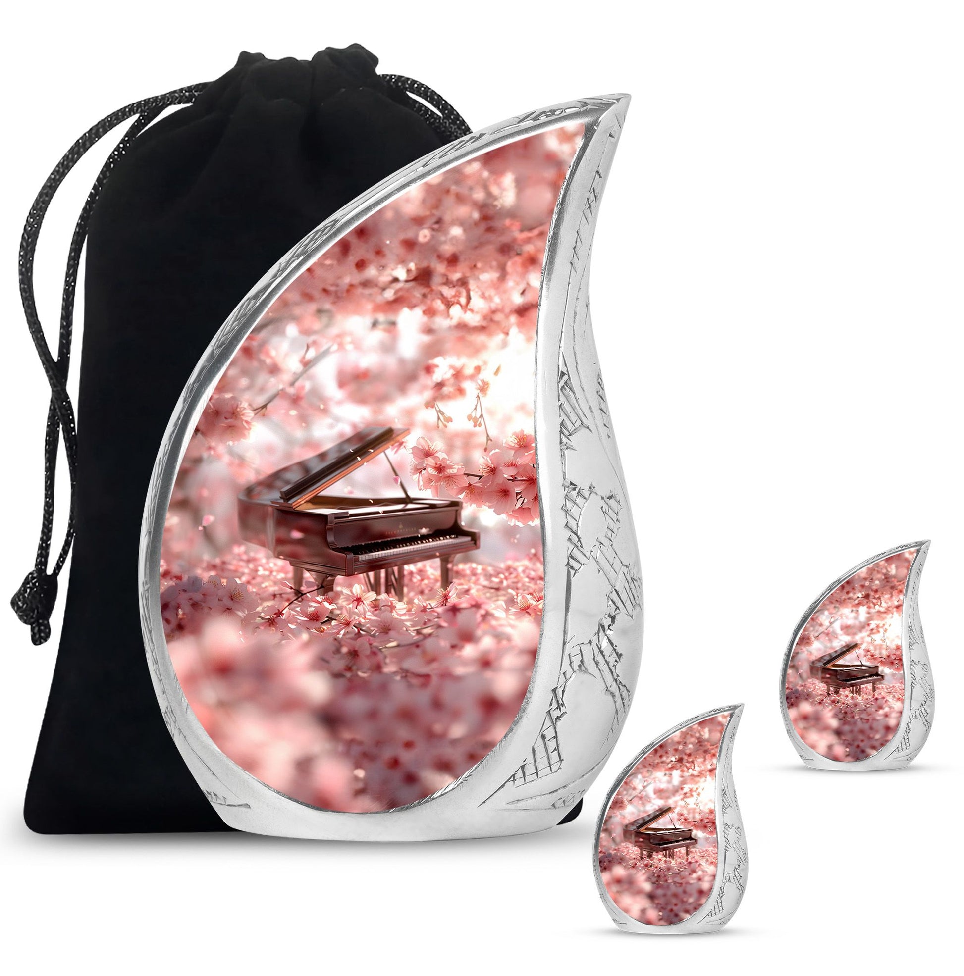 Piano Theme Large Urn With 2 Keepsake Urn