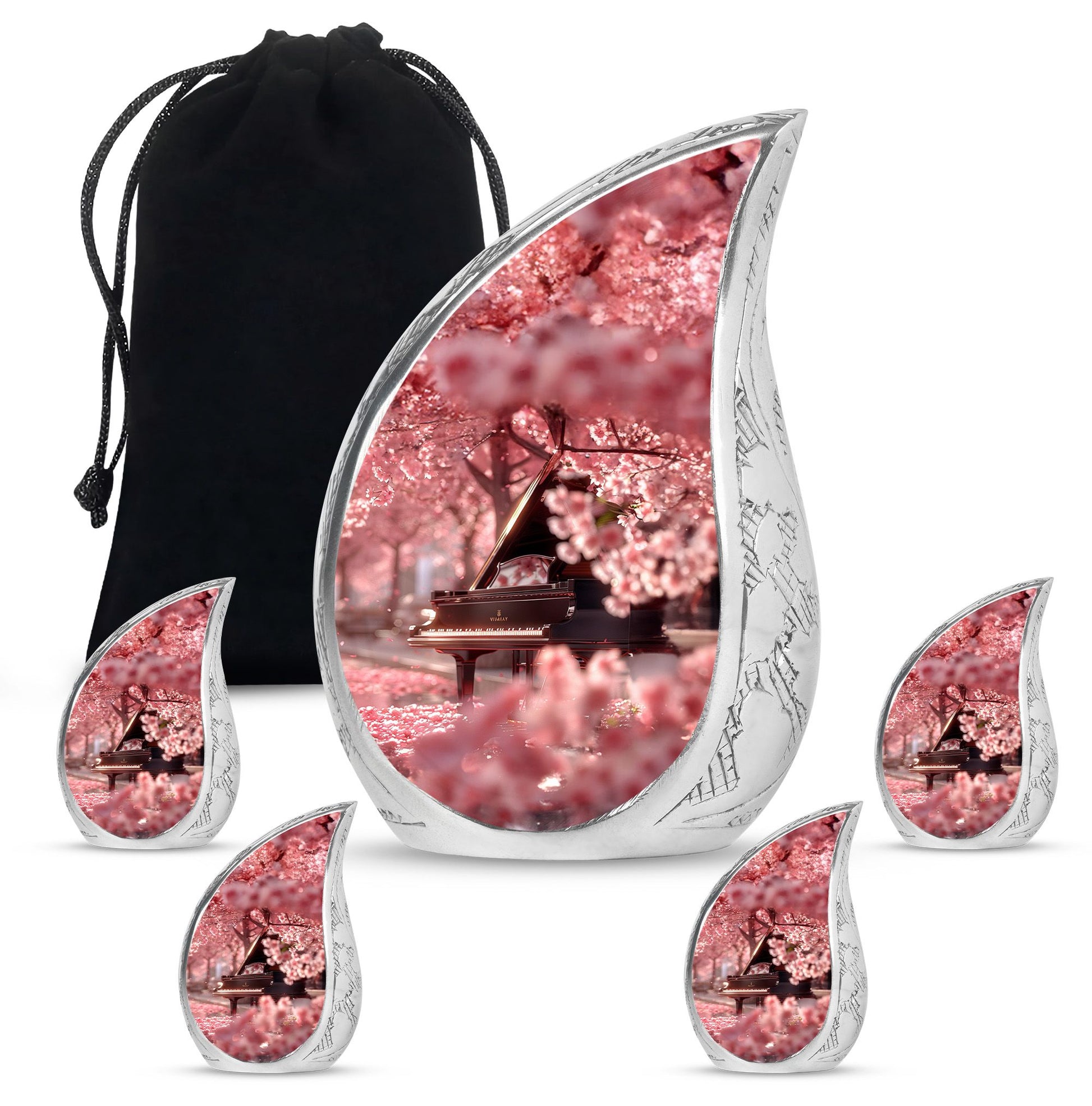 Piano Theme Large Urn With 4 Keepsake Urn