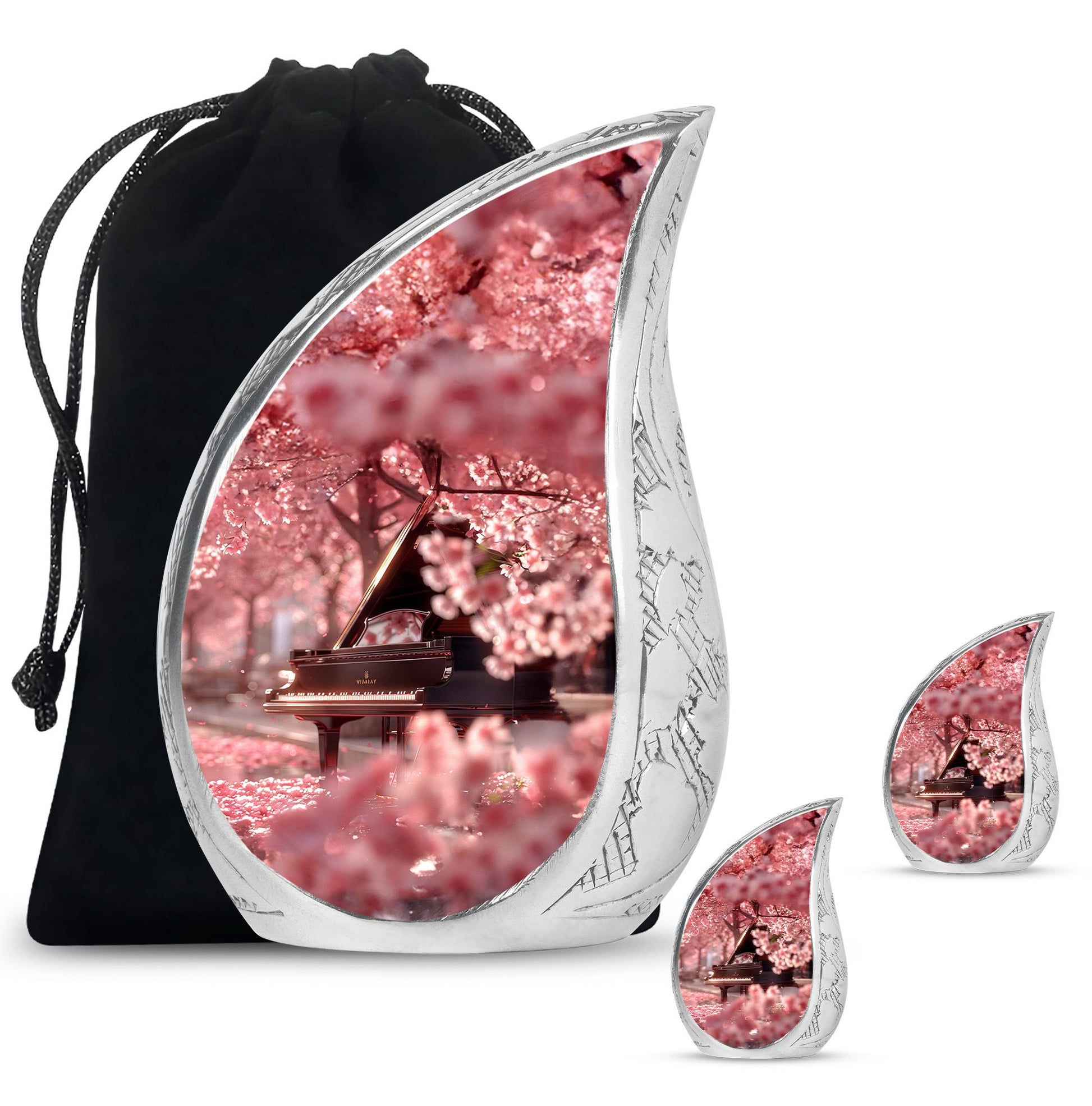 Piano Theme Large Urn With 2 Keepsake Urn