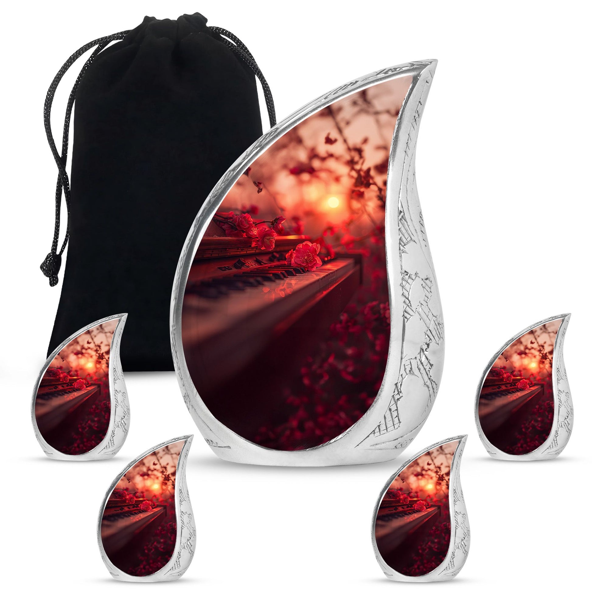 Piano Theme Large Urn With 4 Keepsake Urn