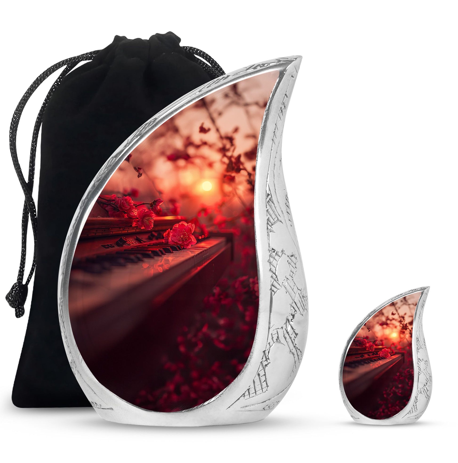 Piano Theme Large Urn With 1 Keepsake Urn