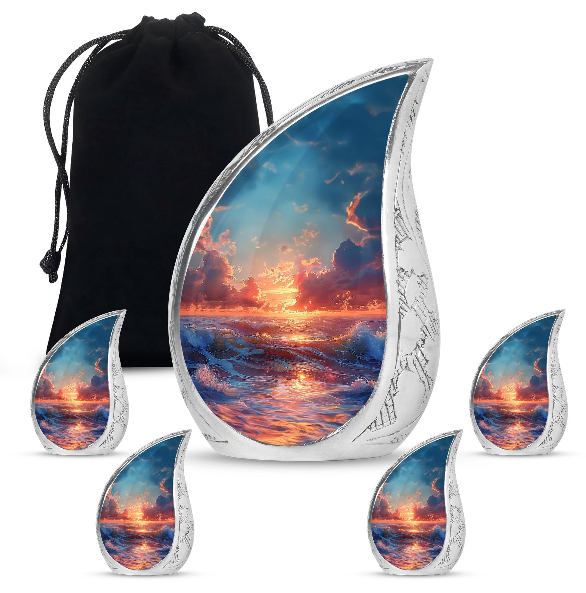 Sunrise Theme Large Urn With 4 Keepsake Urn