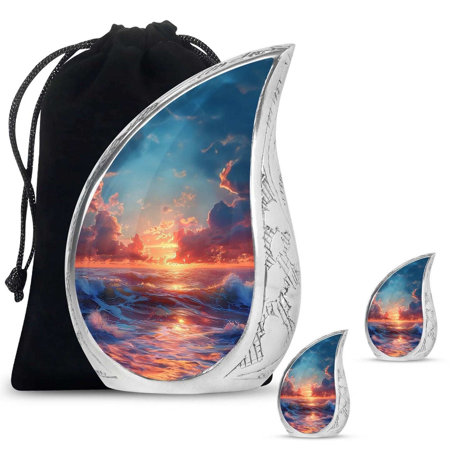 Sunrise Theme Large Urn With 2 Keepsake Urn