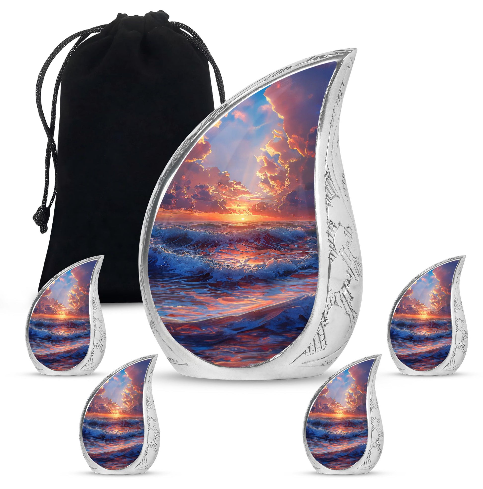 Sunrise Theme Large Urn With 4 Keepsake Urn